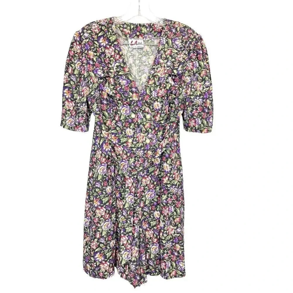 Vintage LA GAL Floral Romper Size M Pearl Button Up Cottage Coquette Peasant